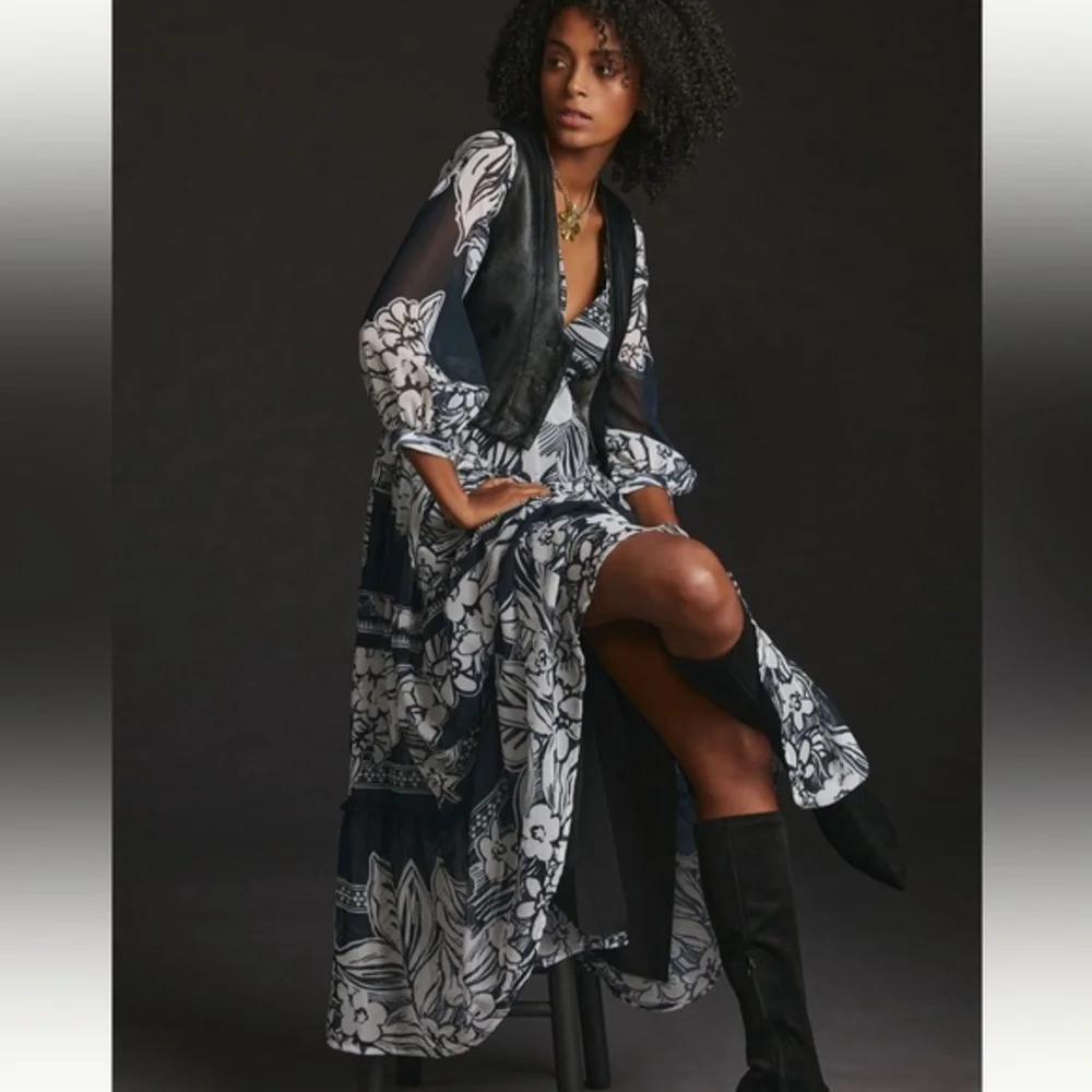Anthropologie Vineet Bahl Tiered Long-Sleeve Dress - Picture 4 of 6
